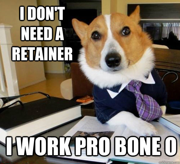 I don't need a retainer I work pro bone o  Lawyer Dog