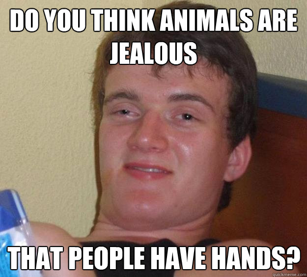 DO YOU THINK ANIMALS ARE JEALOUS THAT PEOPLE HAVE HANDS?  10 Guy