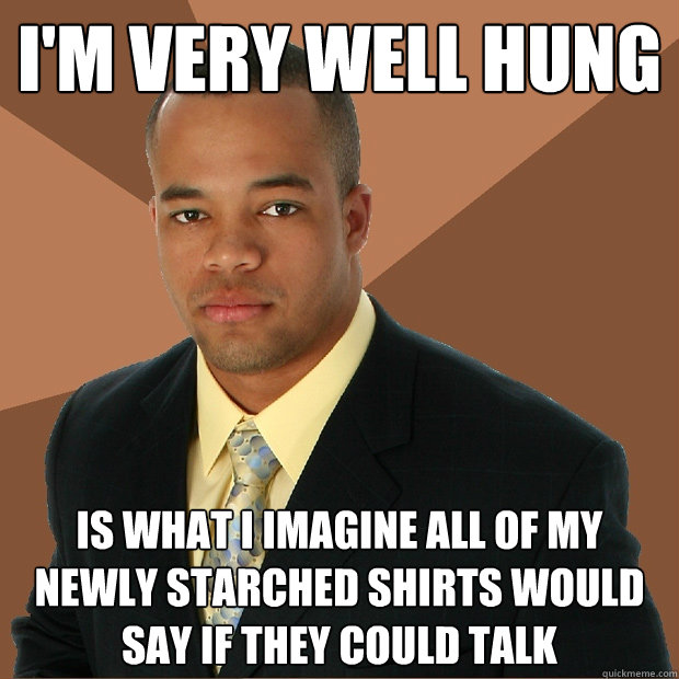 i'm very well hung  is what i imagine all of my newly starched shirts would say if they could talk  Successful Black Man