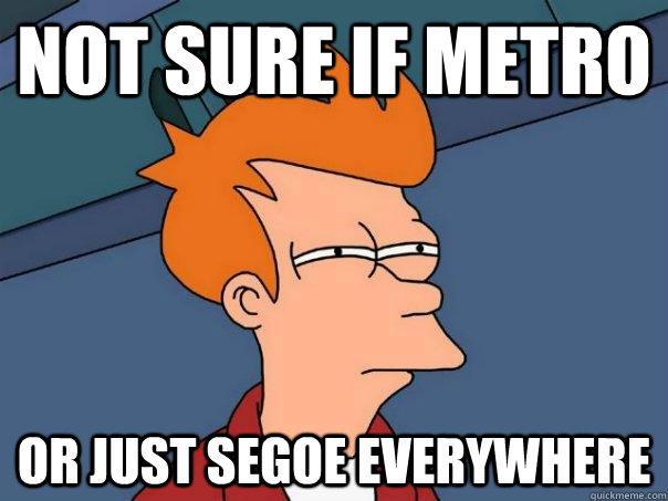 Not sure if Metro or just segoe everywhere  Futurama Fry