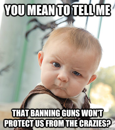 you mean to tell me that banning guns won't protect us from the crazies?  skeptical baby