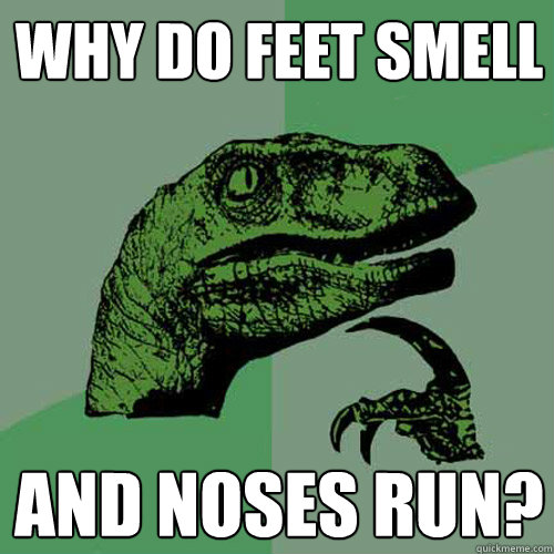 Why do Feet smell and noses run? - Why do Feet smell and noses run?  Philosoraptor