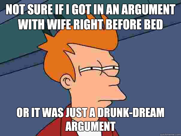 Not sure if I got in an argument with wife right before bed or it was just a drunk-dream argument   Futurama Fry