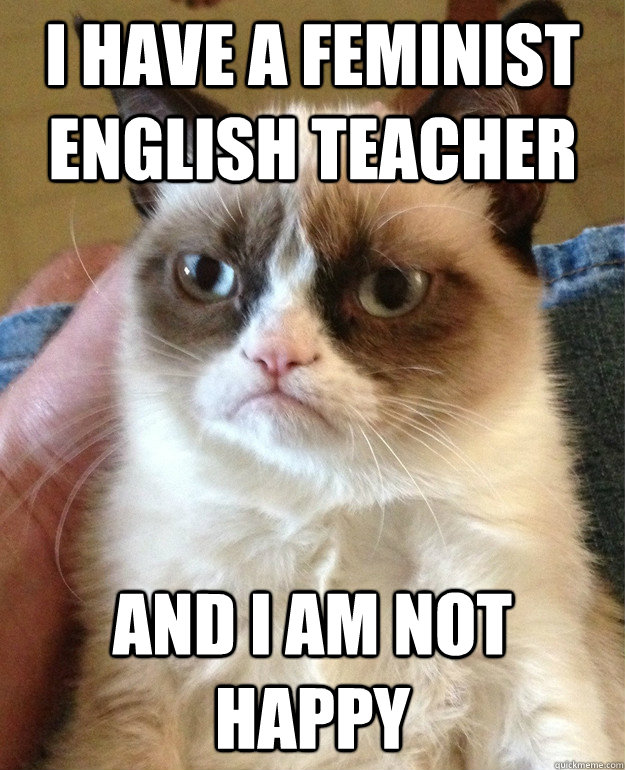 i have a feminist english teacher and i am not happy  Grumpy Cat