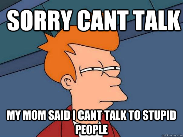 sorry cant talk my mom said i cant talk to stupid people - sorry cant talk my mom said i cant talk to stupid people  Futurama Fry