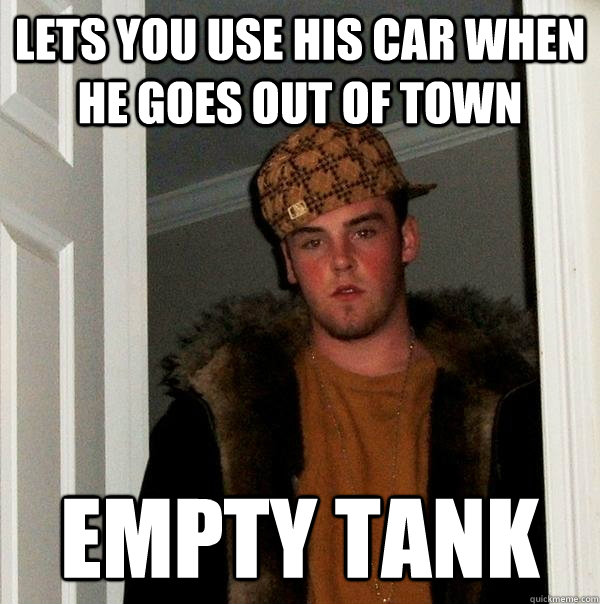 Lets you use his car when he goes out of town Empty tank - Lets you use his car when he goes out of town Empty tank  Scumbag Steve