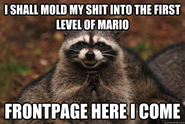 i shall mold my shit into the first level of mario frontpage here i come  Evil Plotting Raccoon