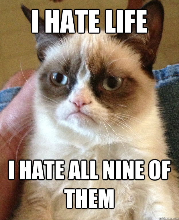 i hate life i hate all nine of them  Grumpy Cat