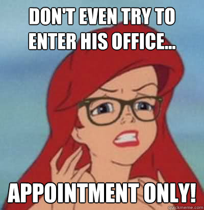 Don't even try to enter his office... Appointment only!  Hipster Ariel