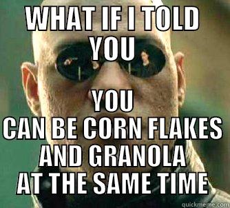 WHAT IF I TOLD YOU YOU CAN BE CORN FLAKES AND GRANOLA AT THE SAME TIME Matrix Morpheus