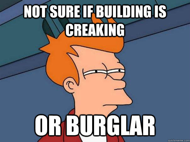 Not sure if building is creaking Or burglar  Futurama Fry