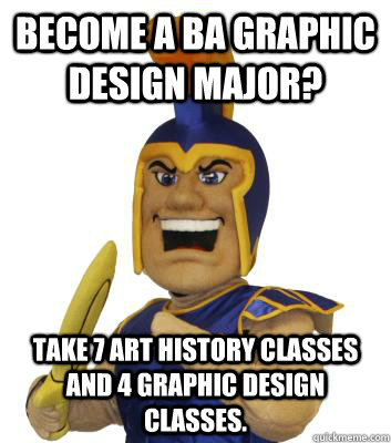 Become a BA Graphic Design Major? Take 7 Art History Classes and 4 graphic design classes.  SJSU Sammy the Spartan