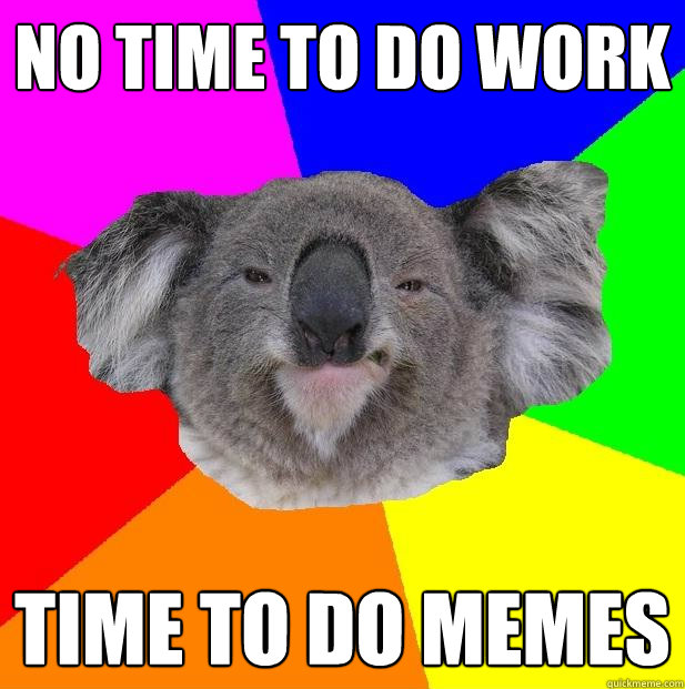 no time to do work time to do memes - no time to do work time to do memes  Incompetent coworker koala