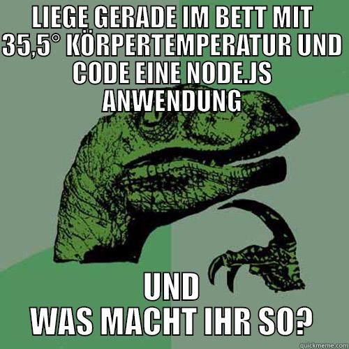 LIEGE GERADE IM BETT MIT 35,5° KÖRPERTEMPERATUR UND CODE EINE NODE.JS ANWENDUNG UND WAS MACHT IHR SO? Philosoraptor