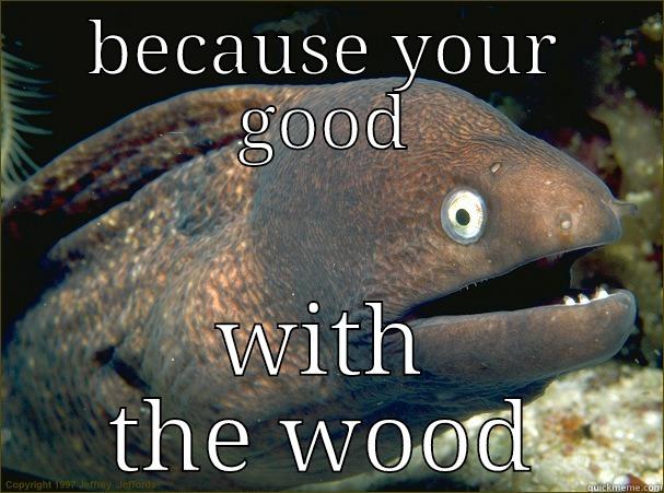 BECAUSE YOUR GOOD WITH THE WOOD Bad Joke Eel