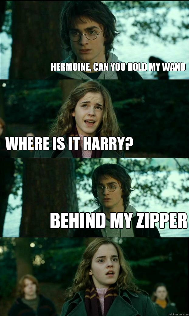 hermoine, can you hold my wand where is it harry? Behind my zipper  Horny Harry