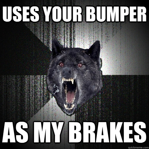 uses your bumper as my brakes - uses your bumper as my brakes  Insanity Wolf