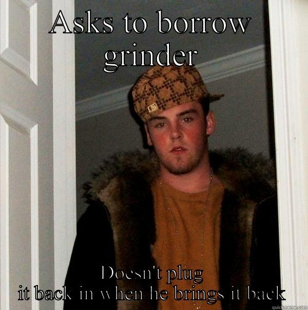 Half day school days - ASKS TO BORROW GRINDER DOESN'T PLUG IT BACK IN WHEN HE BRINGS IT BACK Scumbag Steve