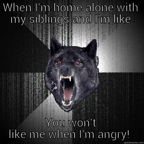 WHEN I'M HOME ALONE WITH MY SIBLINGS AND I'M LIKE YOU WON'T LIKE ME WHEN I'M ANGRY!  Insanity Wolf