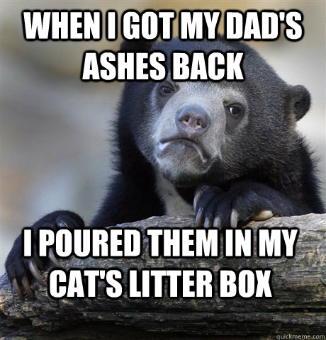 When i got my dad's ashes back I poured them in my cat's litter box  