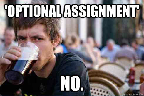 'Optional Assignment' No.  Lazy College Senior