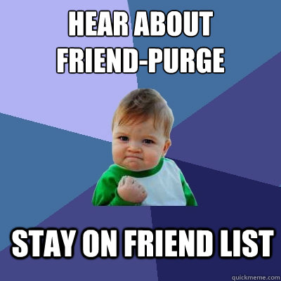 Hear about
friend-purge STAY ON FRIEND LIST  Success Kid