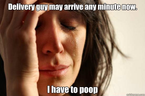 Delivery guy may arrive any minute now. I have to poop  First World Problems