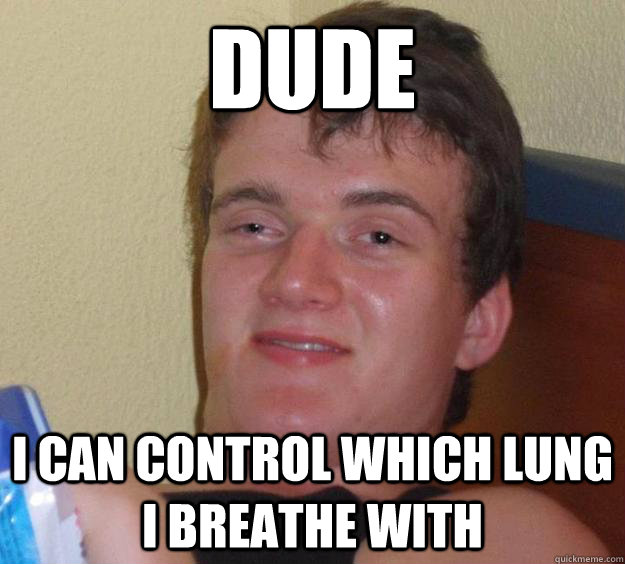 Dude I can control which lung i breathe with  10 Guy