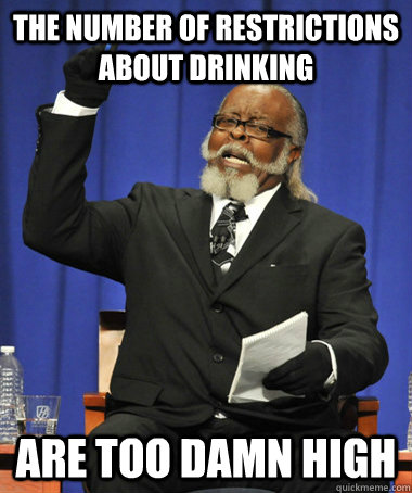 The number of restrictions about drinking are too damn high  The Rent Is Too Damn High