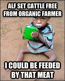 ALf set cattle free from organic farmer i could be feeded by that meat  Grateful starving Ethiopian kid