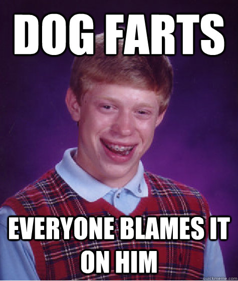 Dog farts Everyone blames it on him  Bad Luck Brian