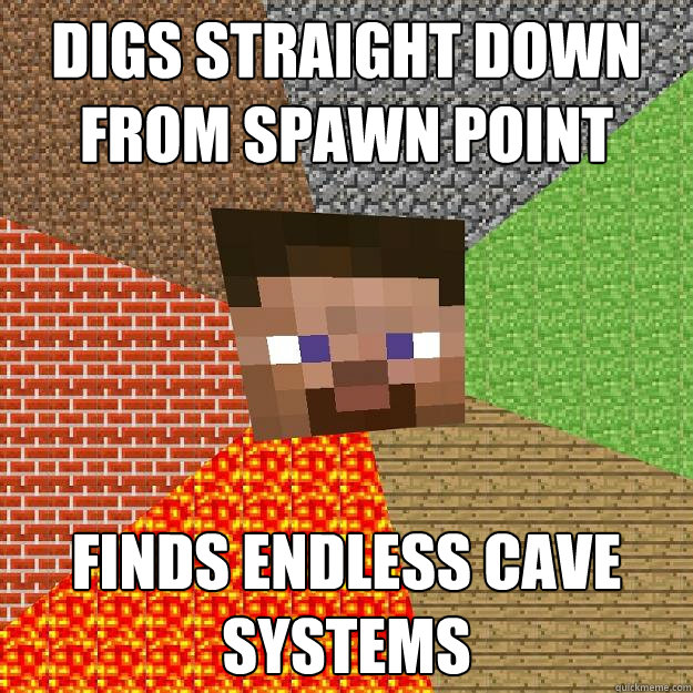 DIGS STRAIGHT DOWN FROM SPAWN POINT FINDS ENDLESS CAVE SYSTEMS  Minecraft