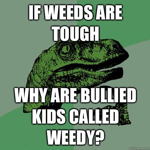 If weeds are tough Why are bullied kids called weedy?  Philosoraptor