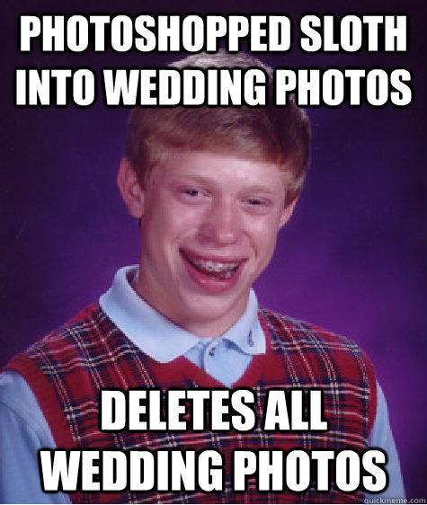 Photoshopped sloth into wedding photos deletes all wedding photos  Bad Luck Brian