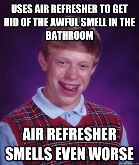 Uses air refresher to get rid of the awful smell in the bathroom Air refresher smells even worse  Bad Luck Brian