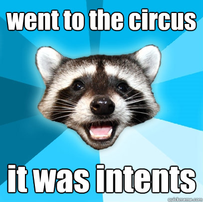 went to the circus it was intents  Lame Pun Coon