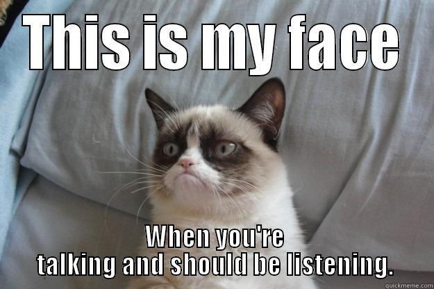 THIS IS MY FACE WHEN YOU'RE TALKING AND SHOULD BE LISTENING. Grumpy Cat