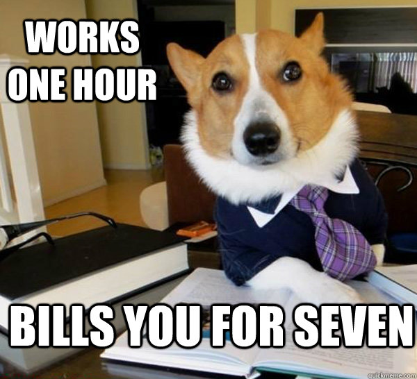 Works one hour Bills you for seven  Lawyer Dog