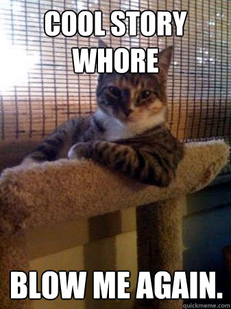 Cool story whore Blow me again.  The Most Interesting Cat in the World