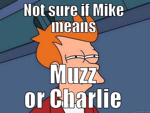 Mike not sure - NOT SURE IF MIKE MEANS MUZZ OR CHARLIE Futurama Fry