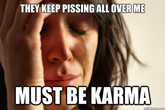 they keep pissing all over me must be karma  First World Problems