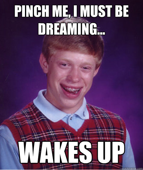 Pinch me, I must be dreaming... Wakes up  Bad Luck Brian