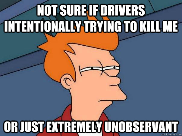 not sure if drivers intentionally trying to kill me Or just extremely unobservant  Futurama Fry