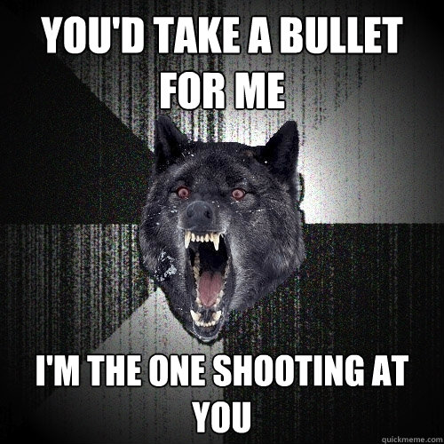 You'd take a bullet for me I'm the one shooting at you  Insanity Wolf