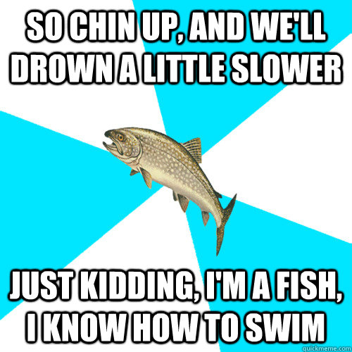 so chin up, and we'll drown a little slower just kidding, I'm a fish, I know how to swim - so chin up, and we'll drown a little slower just kidding, I'm a fish, I know how to swim  Pop Punk Trout