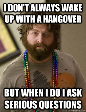 I don't always wake up with a Hangover but when I do I ask serious questions  Hungover