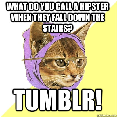 What do you call a hipster when they fall down the stairs?  tumblr!  Hipster Kitty