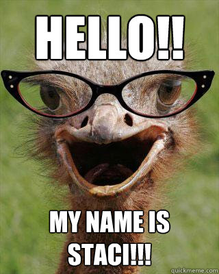 hello!! MY name is staci!!!  Judgmental Bookseller Ostrich