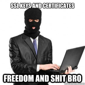 SSL keys and certificates freedom and shit bro  