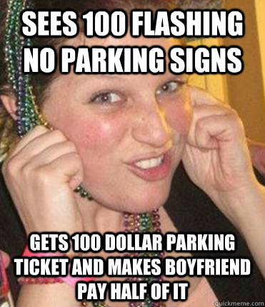 Sees 100 Flashing No Parking Signs gets 100 dollar parking ticket and makes boyfriend pay half of it  